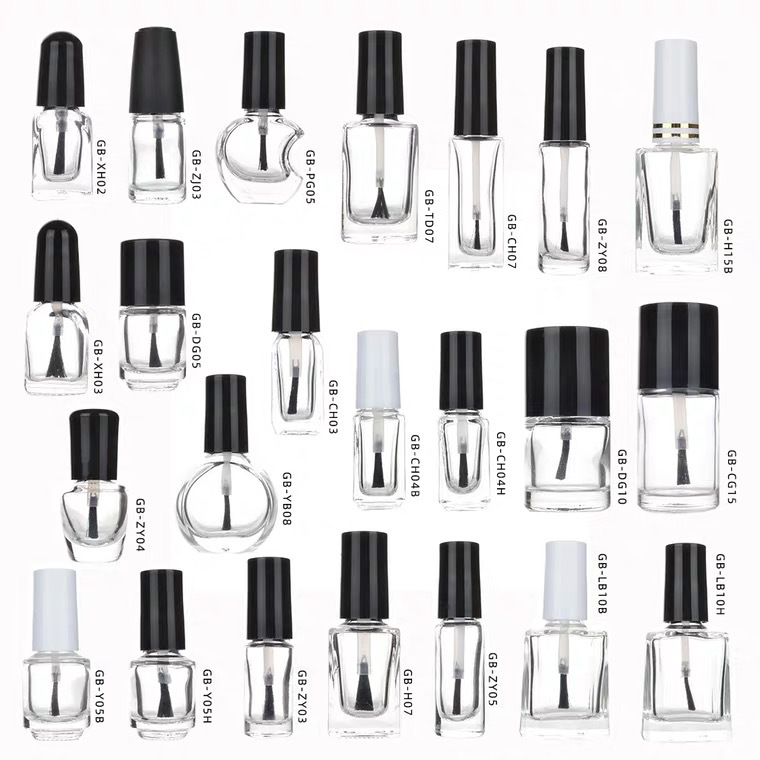 Customize Mini Empty Fancy Glass Clear Nail Polish Bottle With Brush