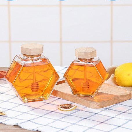 Customize Multiple Capacity100ml 180ml 280ml 380ml Hexagonal Glass Jar Packaging with Lids