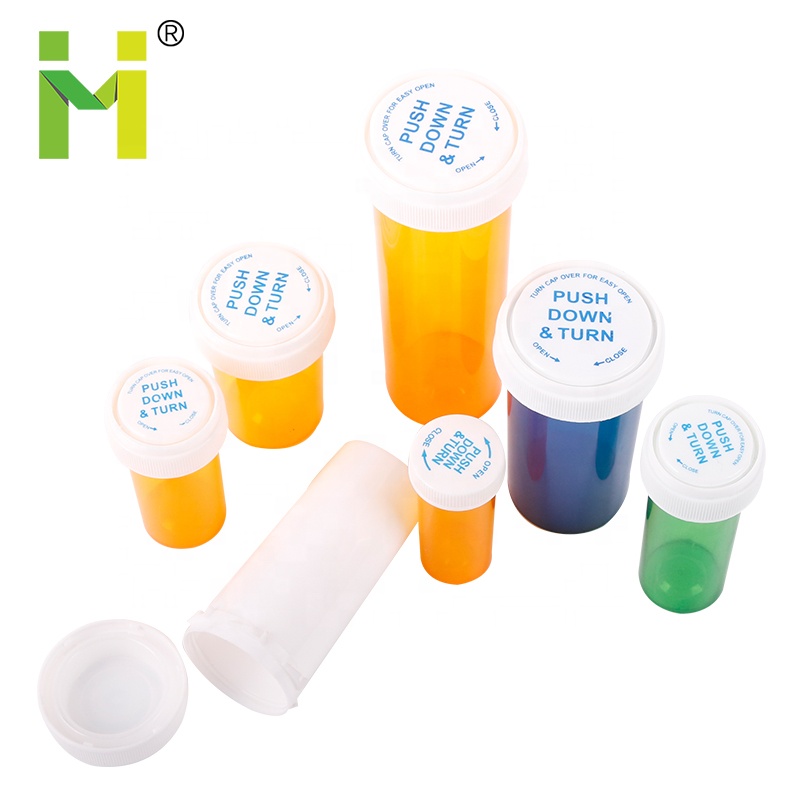 Customize Prescription Plastic Bottle Manufacturers Pharmacy Containers Child Resistant Reversible Cap Vials Green Pill Bottles