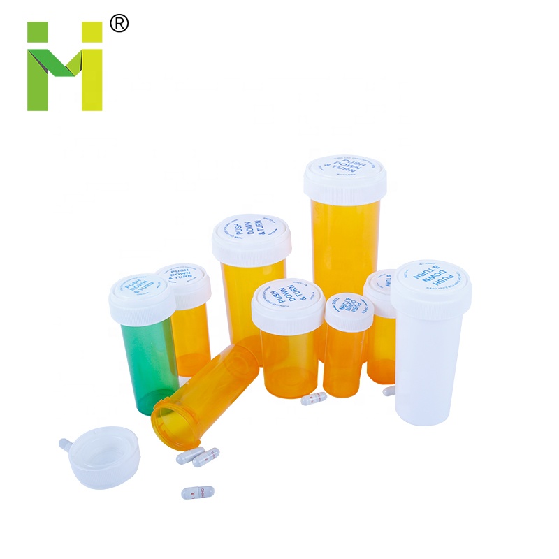 Customize Prescription Plastic Bottle Manufacturers Pharmacy Containers Child Resistant Reversible Cap Vials Green Pill Bottles