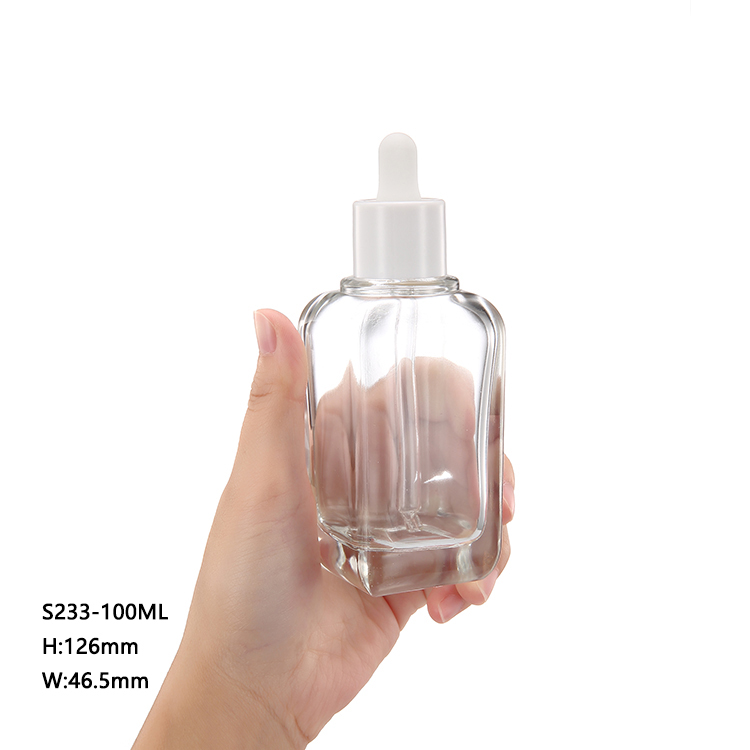 Customize big volume hair oil serum transparent 100 ml glass dropper cosmetic bottle 100ml