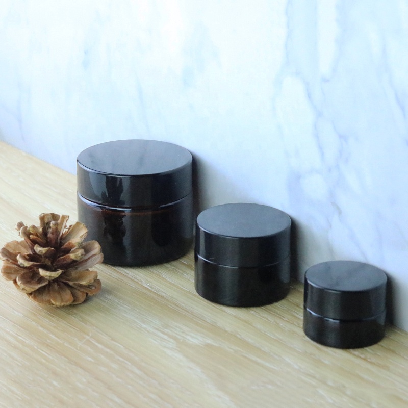 Customize cosmetic container 5ml 10ml 15ml 20ml 30ml 50ml amber cream glass jar with black lid (GJM10)