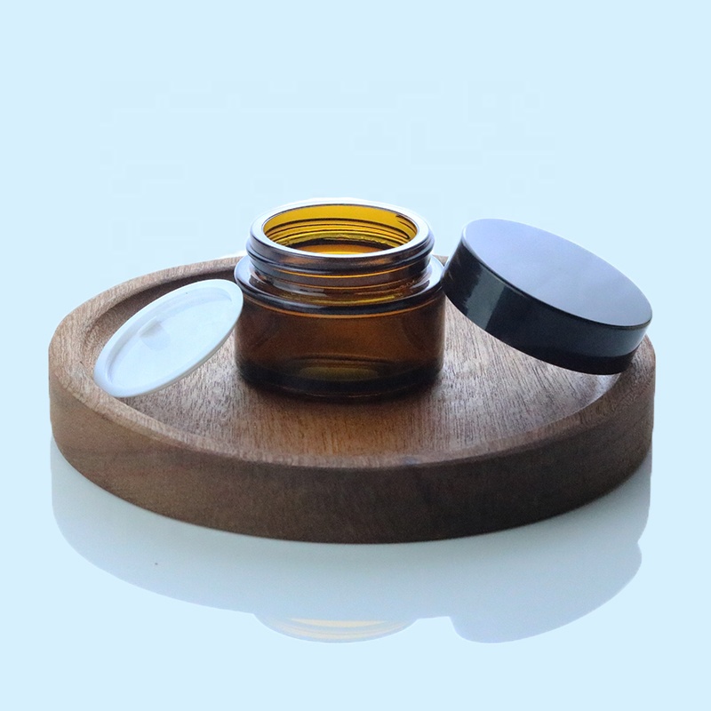 Customize cosmetic container 5ml 10ml 15ml 20ml 30ml 50ml amber cream glass jar with black lid (GJM10)