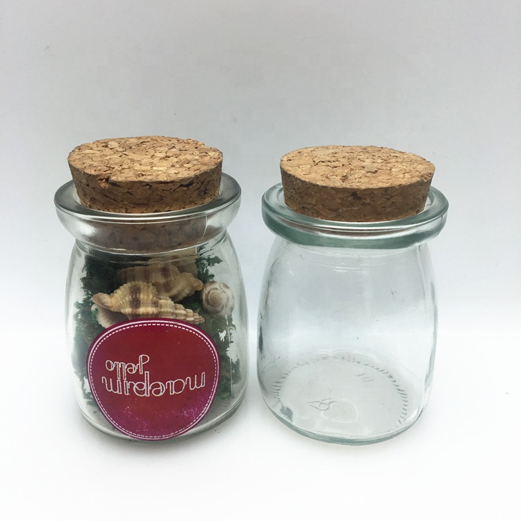 Customize cute 100ml small glass candy jar with wooden cork lid