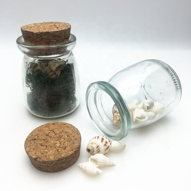 Customize cute 100ml small glass candy jar with wooden cork lid