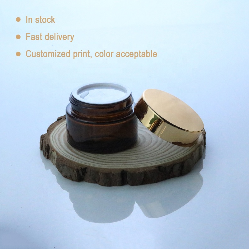 Customize empty round 5 ml 10 ml 15 ml 30 ml 50 ml amber glass jar cosmetic container with gold lid (GJM12)