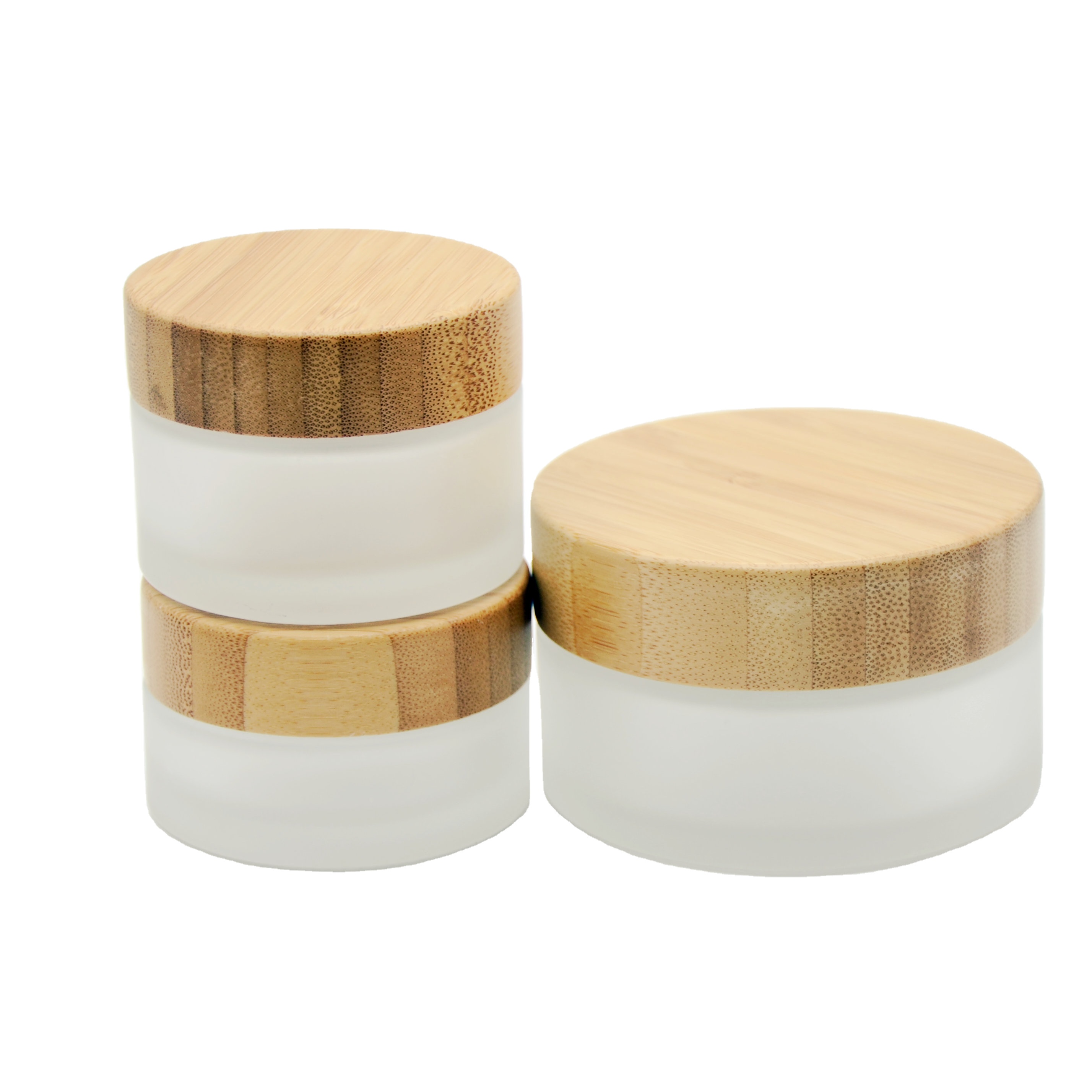 Customize frost  cream bottle Bamboo and wood covered 30g  glass cream jar