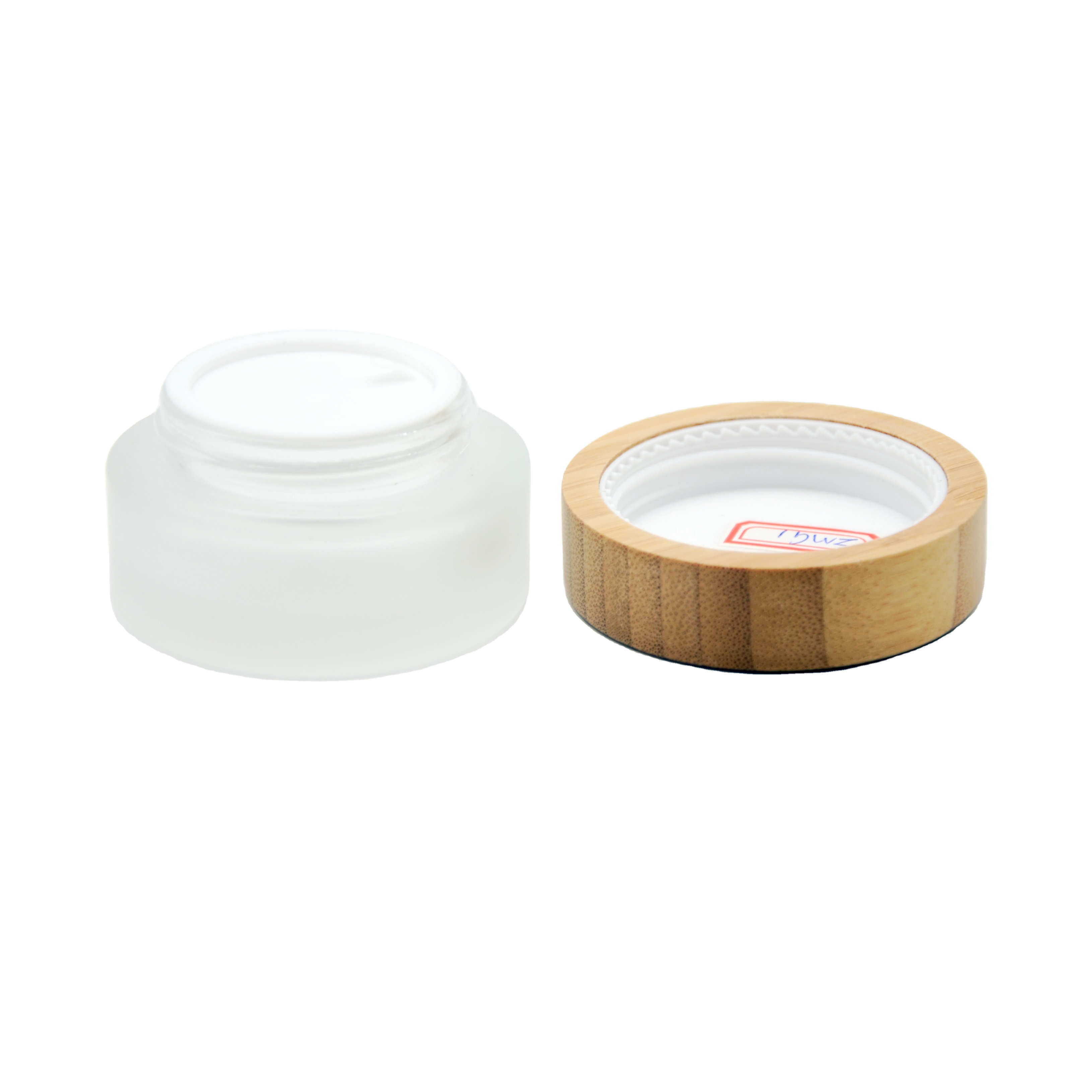 Customize frost cream bottle Bamboo and wood covered 30g glass cream jar