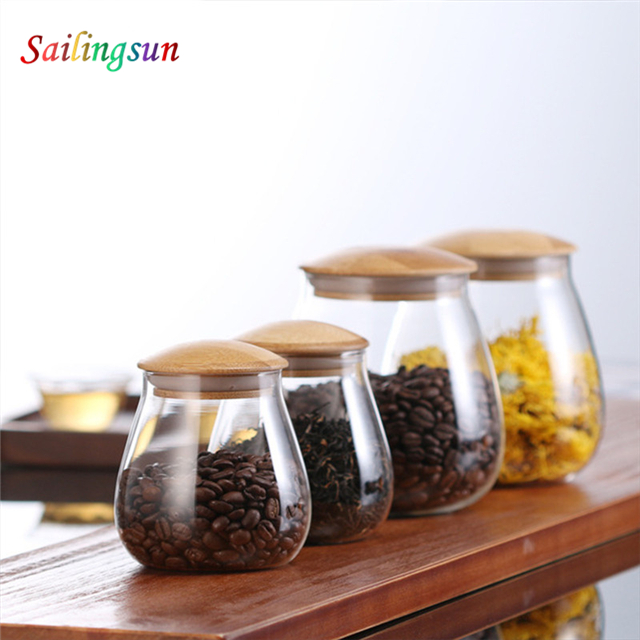 Customize logo acceptable hicked reinforced bamboo lid handmade pyrex glass jar