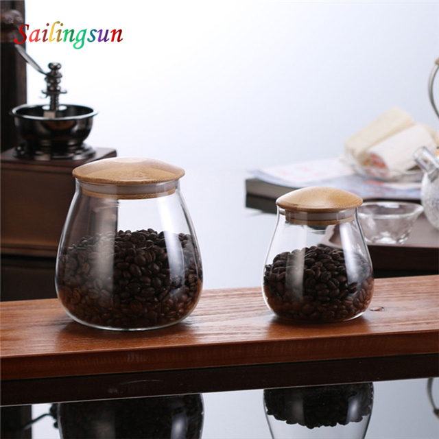 Customize logo acceptable hicked reinforced bamboo lid handmade pyrex glass jar