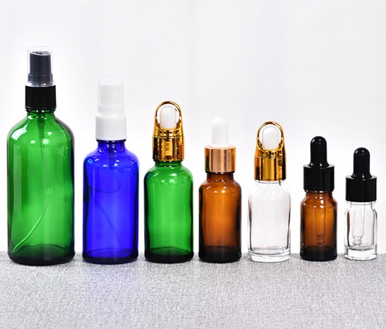 Customize multiple colors Boston glass bottle with gold dropper for essential oil/cosmetics
