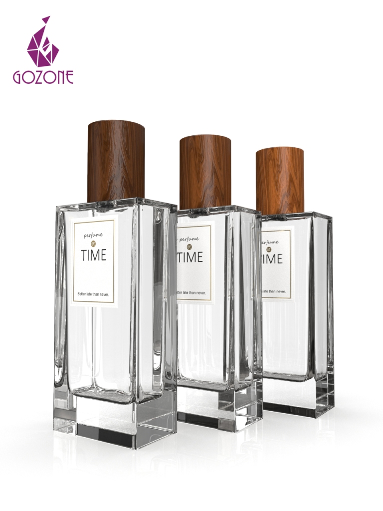 Customize rectangular Luxury empty perfume bottle with wood cap