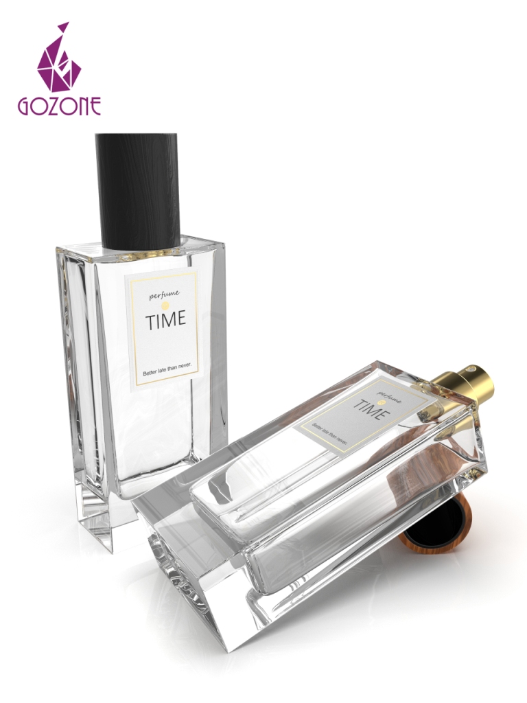 Customize rectangular Luxury empty perfume bottle with wood cap