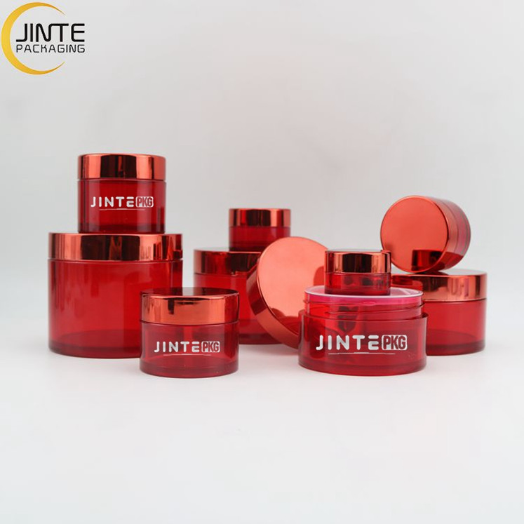 Customized  0.5oz 1oz 2oz 4oz 5oz 6oz  8oz  Luxury Red Empty Cosmetic Plastic PETG Skincare Jars