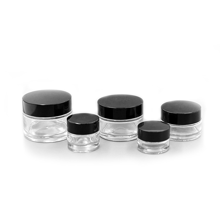 Customized 100g clear amber glass bottle cosmetic cream jar with black lids