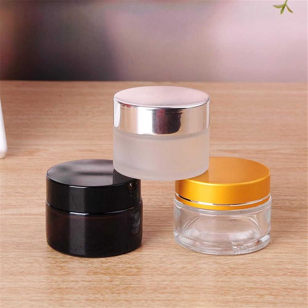 Customized 10ml 15ml 20ml 30ml 50ml 100ml clear amber frosted glass bottle cosmetic cream jar with aluminium lids