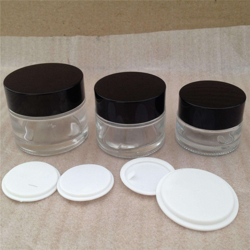 Customized 10ml 15ml 20ml 30ml 50ml 100ml clear amber frosted glass bottle cosmetic cream jar with aluminium lids
