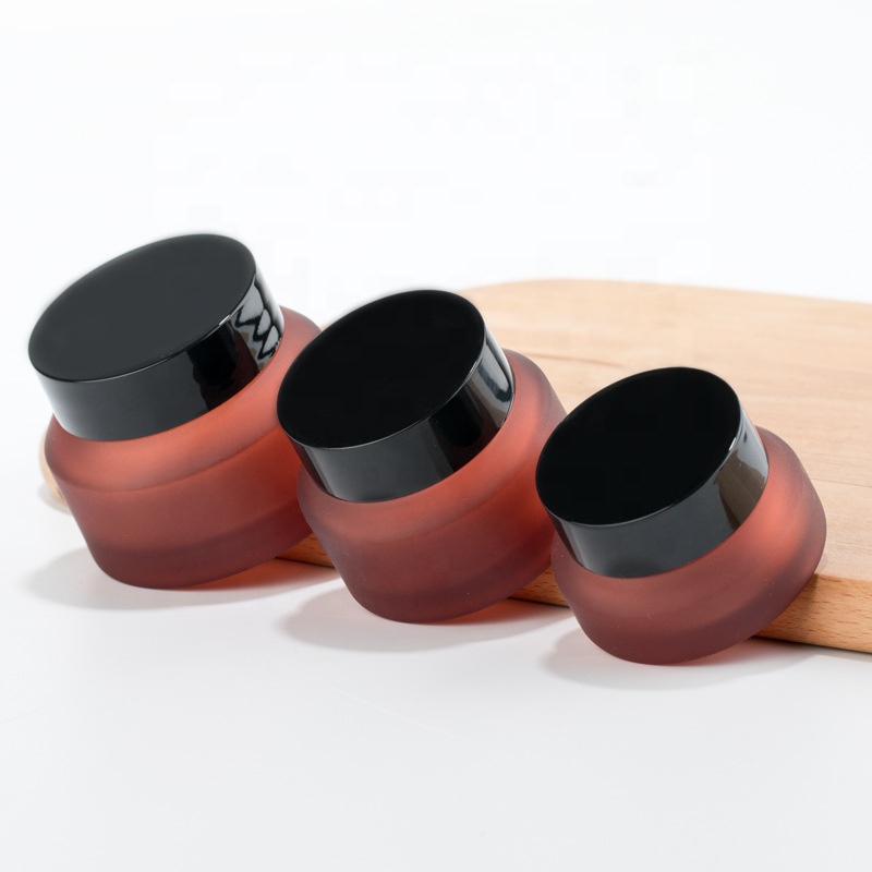 Customized 15g 30g 50g OEM Package Cosmetics Brown red wine color Shoulder Empty Black Cap Glass Cream Jars
