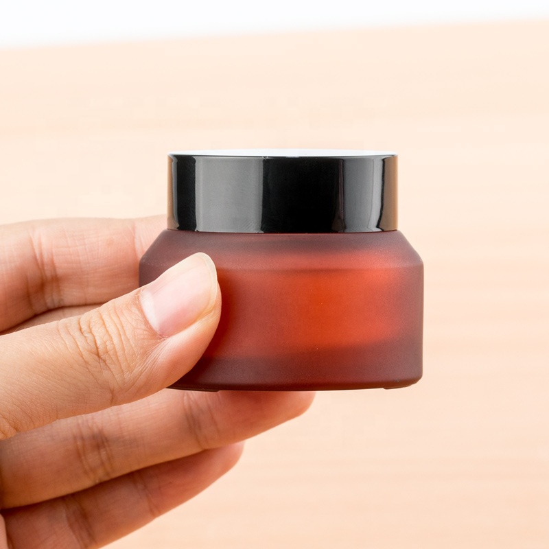 Customized 15g 30g 50g OEM Package Cosmetics Brown red wine color Shoulder Empty Black Cap Glass Cream Jars