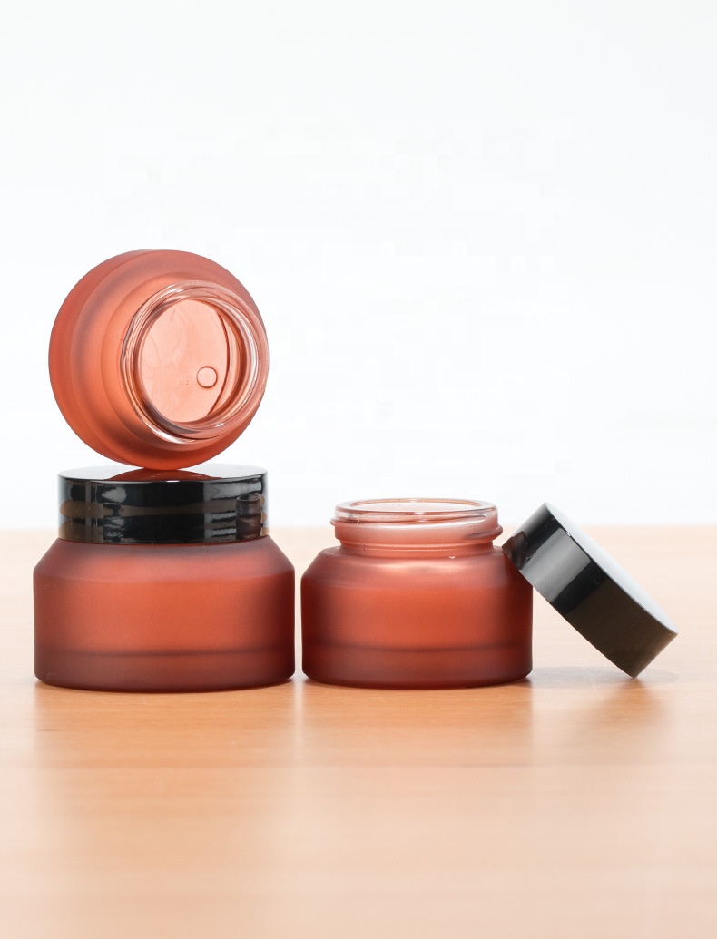 Customized 15g 30g 50g OEM Package Cosmetics Brown red wine color Shoulder Empty Black Cap Glass Cream Jars