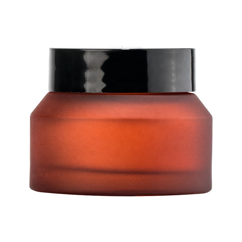 Customized 15g 30g 50g OEM Package Cosmetics Brown red wine color Shoulder Empty Black Cap Glass Cream Jars