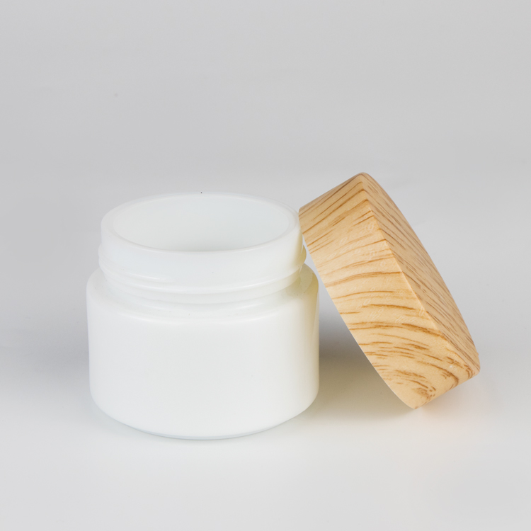 Customized 20 ml 30 ml 50 ml cylinder wide mouth white porcelain cosmetic glass cream container jars with wooden lid
