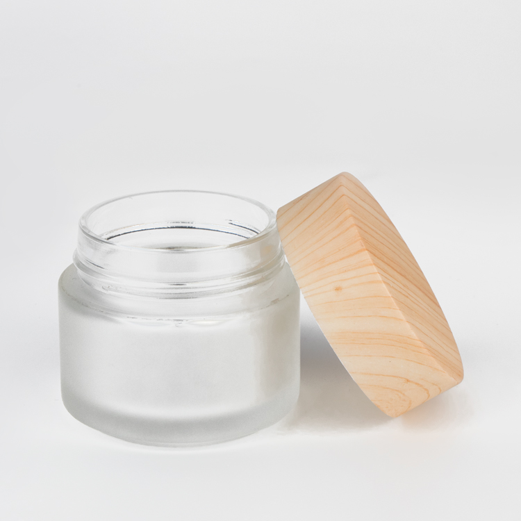 Customized 20 ml 30 ml 50 ml cylinder wide mouth white porcelain cosmetic glass cream container jars with wooden lid