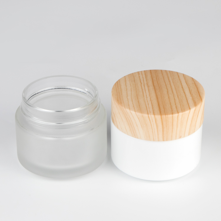 Customized 20 ml 30 ml 50 ml cylinder wide mouth white porcelain cosmetic glass cream container jars with wooden lid
