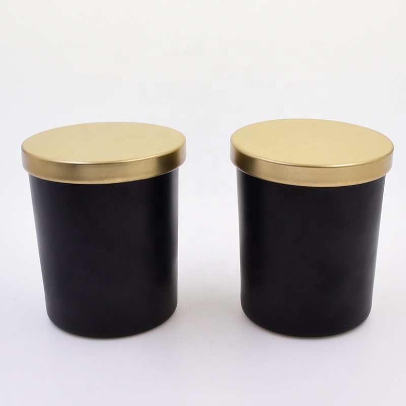 Customized 200 ML translucent matte black empty round custom candle holder glass jar with sealed wooden lid
