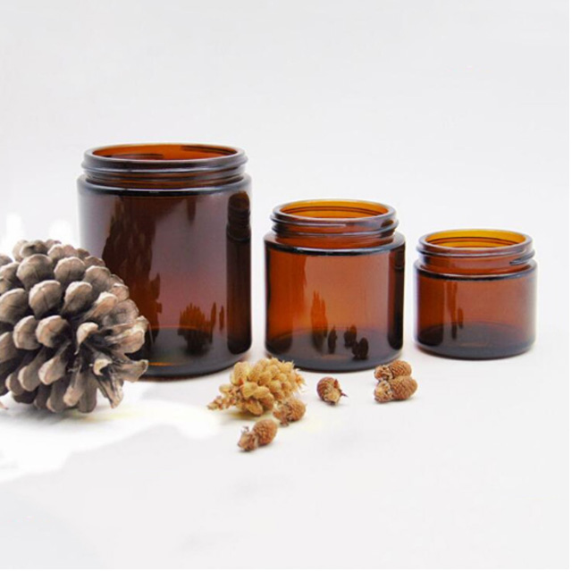 Customized 200ml 250ml 300ml 8 oz 9 oz Straight Sided Amber Glass Jar With Aluminum/Tin Lids