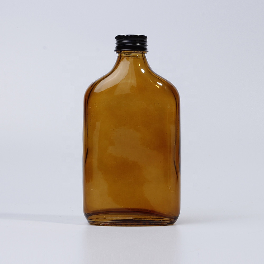 Customized 200ml 300ml Empty Juice Pocket Bottle Flask Empty Flat Glass Bottle For Milk Tea