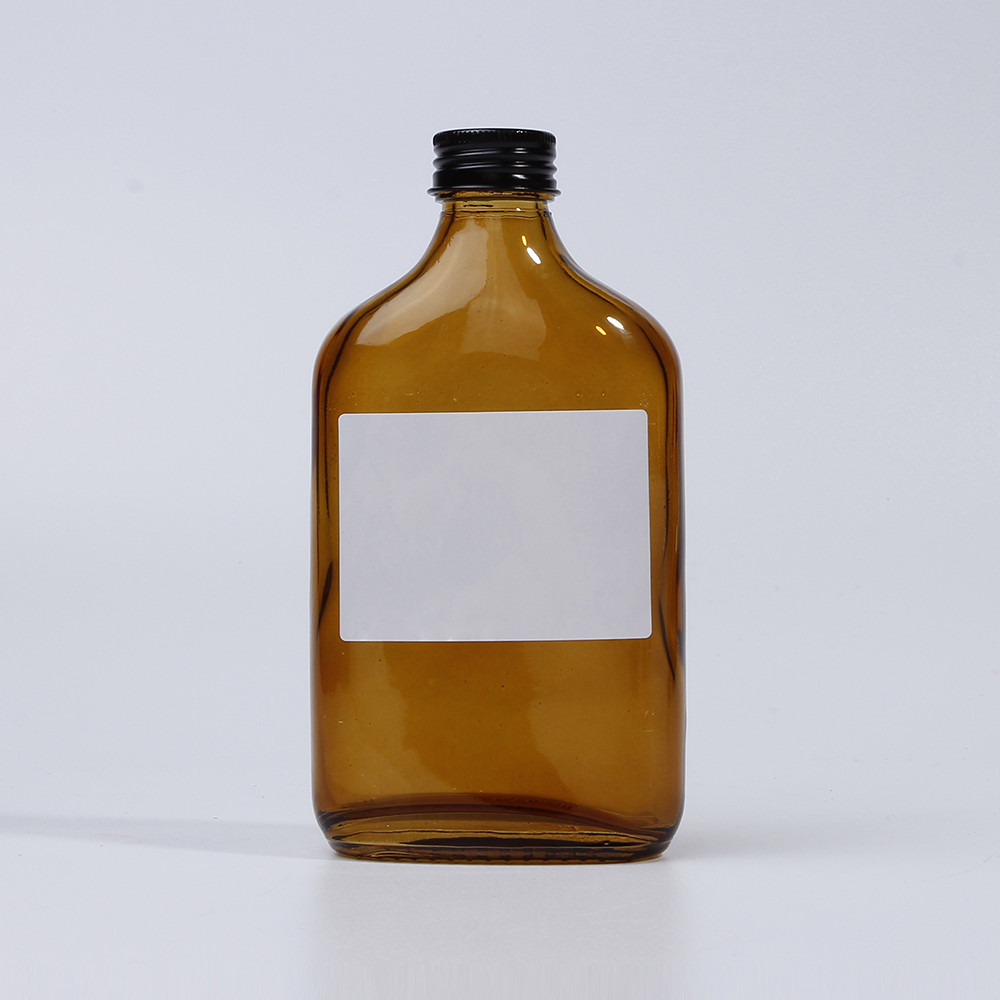 Customized 200ml 300ml Empty Juice Pocket Bottle Flask Empty Flat Glass Bottle For Milk Tea