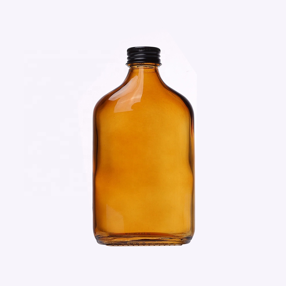 Customized 200ml 300ml Empty Juice Pocket Bottle Flask Empty Flat Glass Bottle For Milk Tea