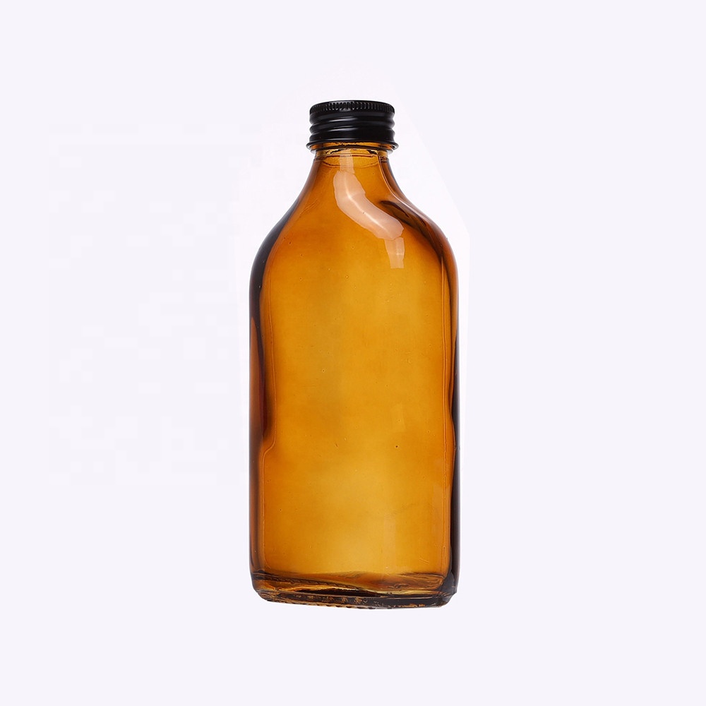 Customized 200ml 300ml Empty Juice Pocket Bottle Flask Empty Flat Glass Bottle For Milk Tea