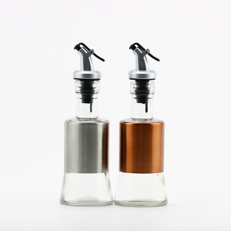 Customized 200ml Empty Kitchenware Stainless Steel Metal Olive Oil  Glass Bottle