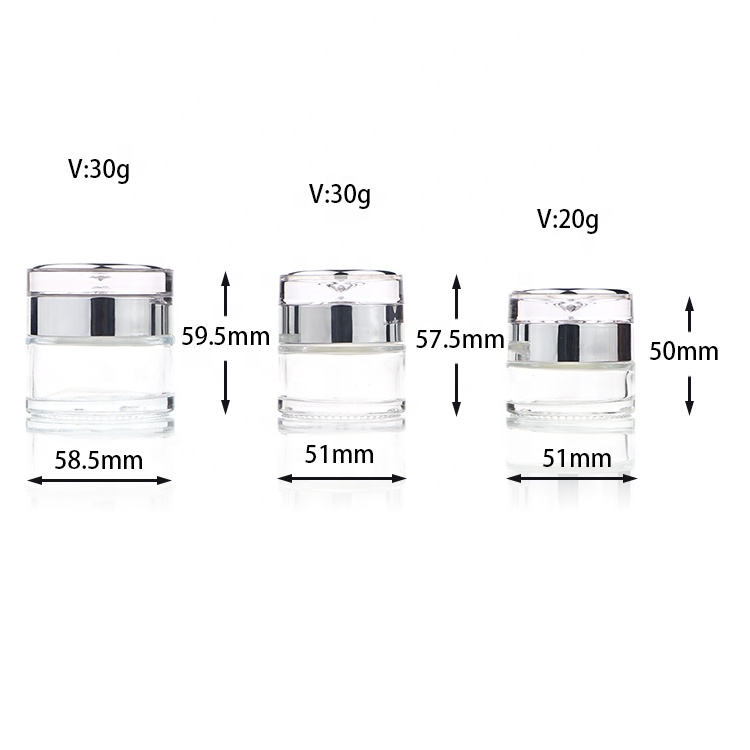 Customized 20g 30g 50g Clear Containers Cosmetic Bottle Glass Cosmetic Lotion Cream Jar