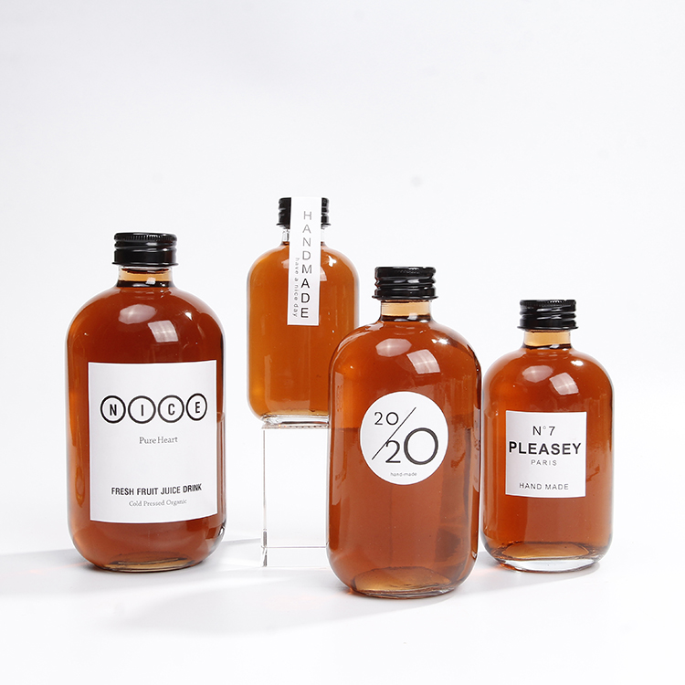 Customized 250ml 500ml Soda Beverage Container Empty Round Fresh Juice Glass Bottle With Screw Lid