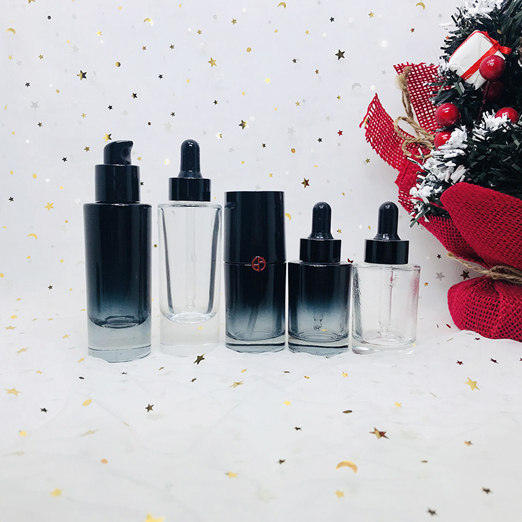 Customized 30ml 1 Fl Oz Matte Flat Shoulder Cosmetic Packaging Clear Frosted Liquid Foundation Bottle Glass Dropper Bottle Jz