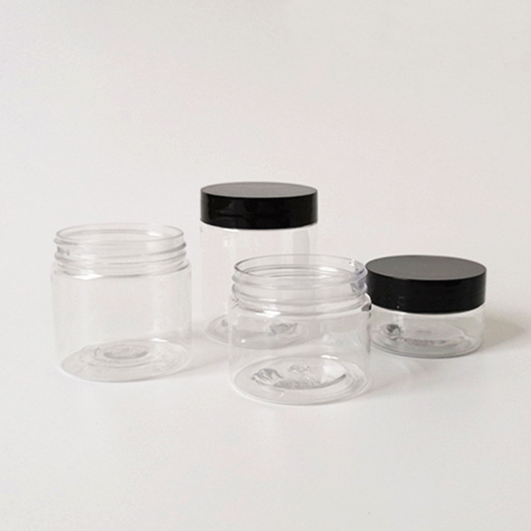 Customized 30ml 50ml 60ml 80ml Cosmetic Packaging Plastic Jar PET clear container and Colorful covers aluminium lid cap