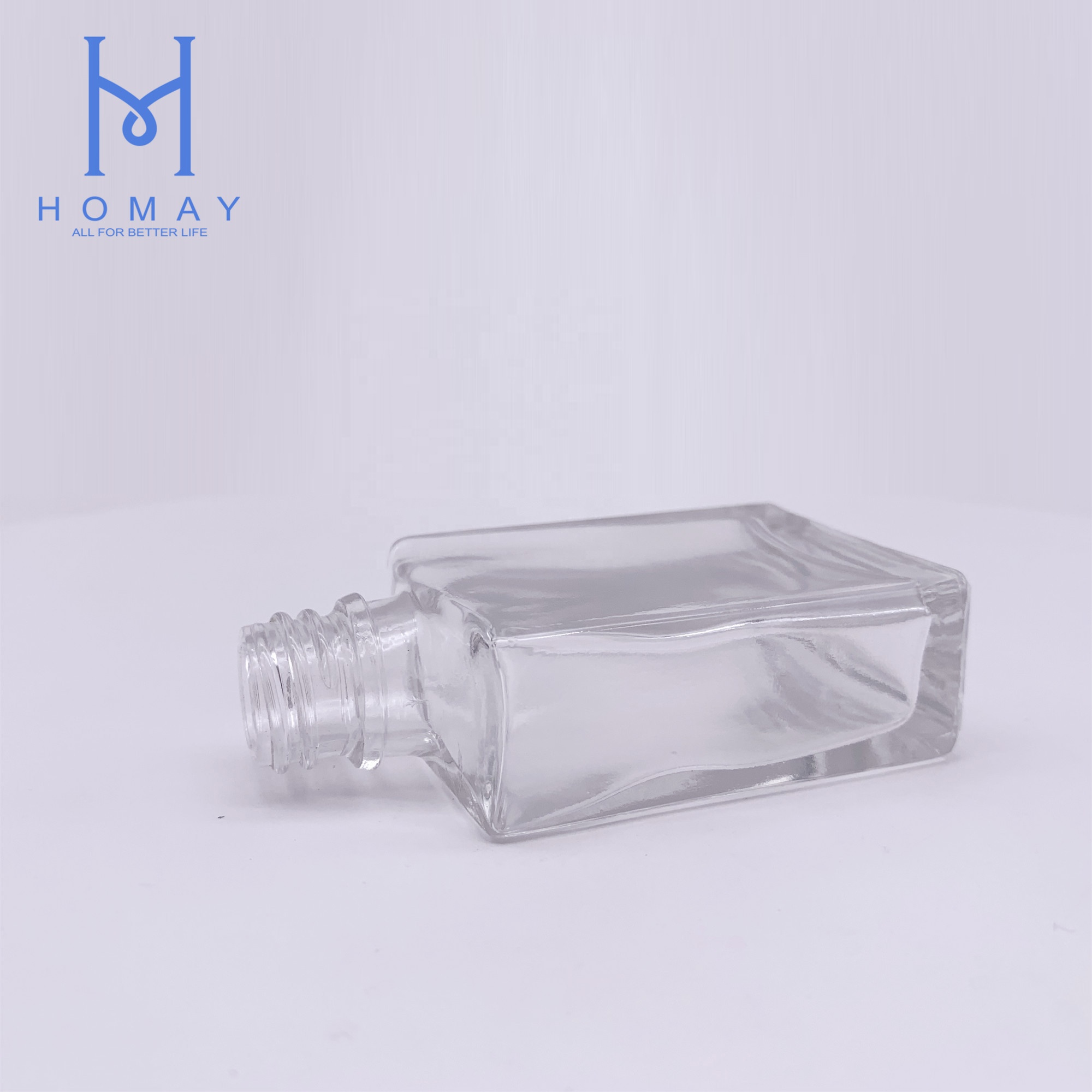 Customized 30ml clear flat square shape glass bottle empty cosmetic glass bottle for essential oil with dropper cap