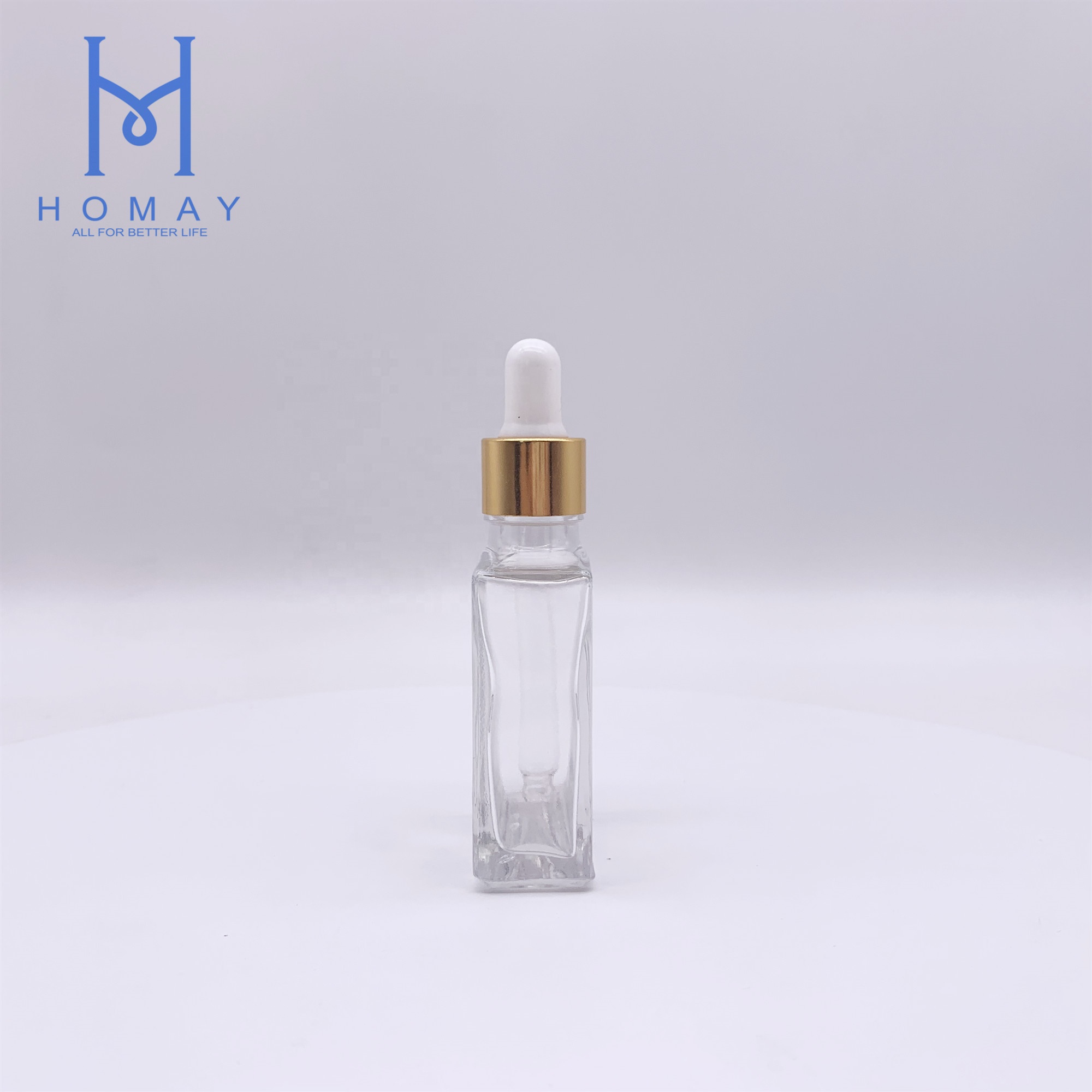 Customized 30ml clear flat square shape glass bottle empty cosmetic glass bottle for essential oil with dropper cap