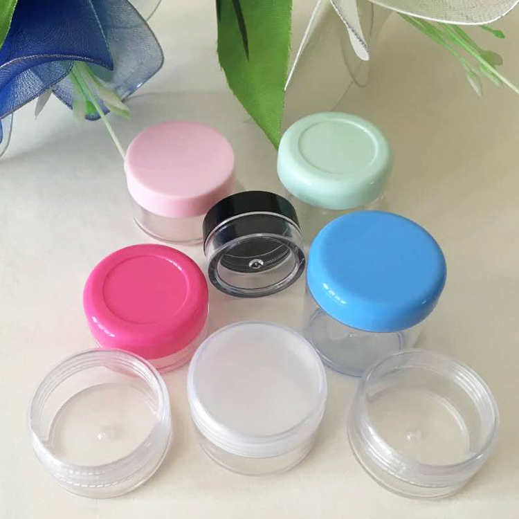 Customized 3g 5g 10g 15g 20g 30g  Cosmetic Packaging  Plastic Jar PS clear container and Colorful covers and Bottle body