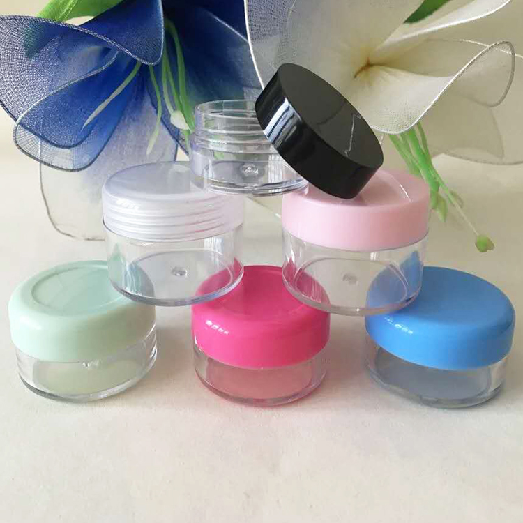 Customized 3g 5g 10g 15g 20g 30g Cosmetic Packaging Plastic Jar PS clear container and Colorful covers and Bottle body