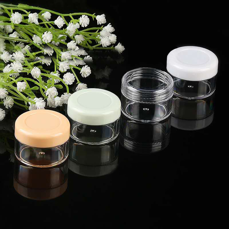 Customized 3g 5g 10g 15g 20g 30g Cosmetic Packaging Plastic Jar PS clear container and Colorful covers and Bottle body