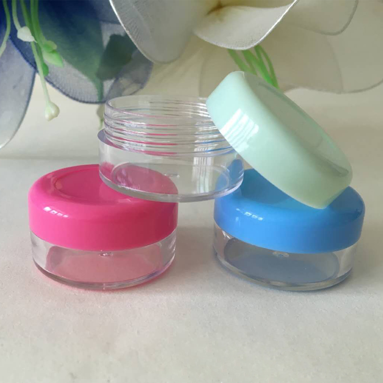 Customized 3g 5g 10g 15g 20g 30g Cosmetic Packaging Plastic Jar PS clear container and Colorful covers and Bottle body