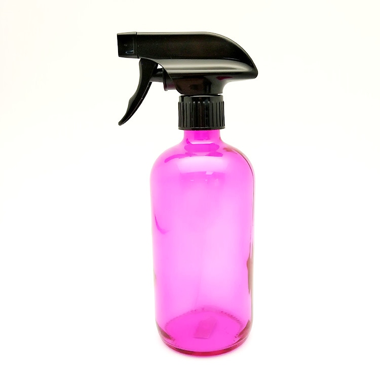 Customized 500ml 16oz pink glass boston trigger spray bottle container