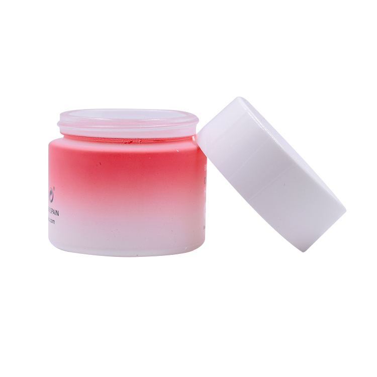 Customized 50g matte pink and white glass cosmetics jar with frosted screw lid