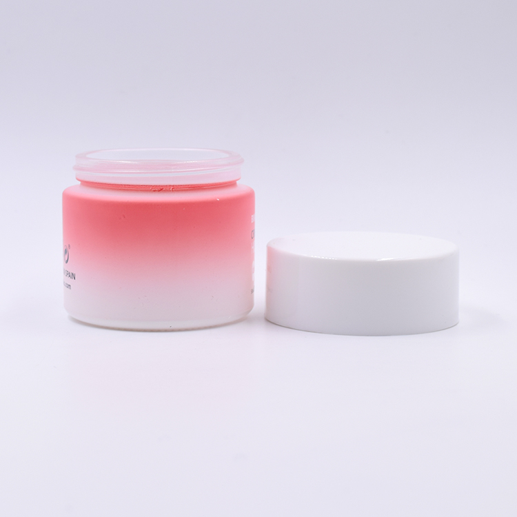 Customized 50g matte pink and white glass cosmetics jar with frosted screw lid
