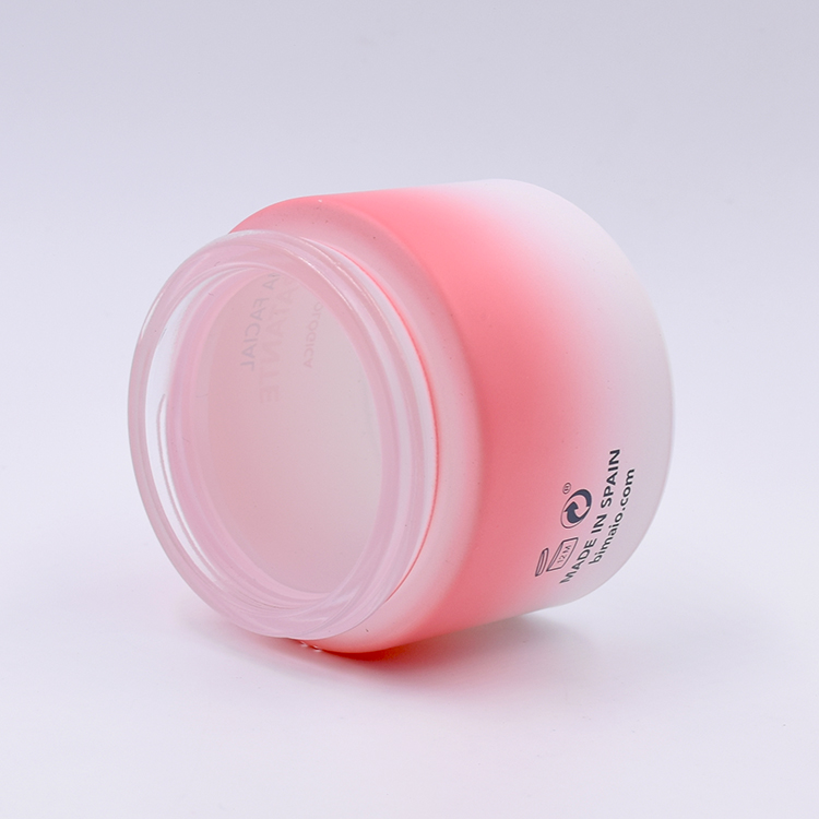 Customized 50g matte pink and white glass cosmetics jar with frosted screw lid