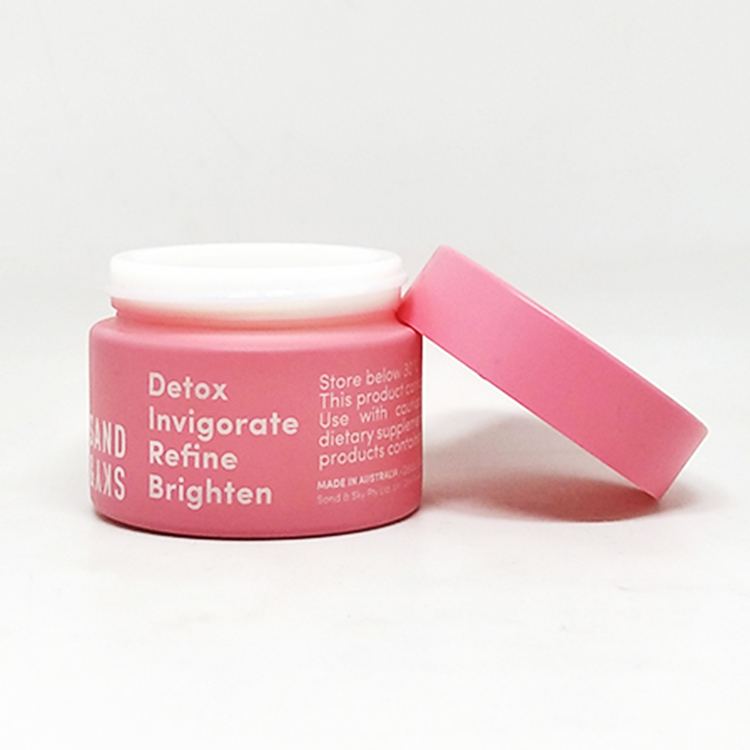Customized 50g matte pink porcelain cosmetics jar frosted glass with frosted pink lid